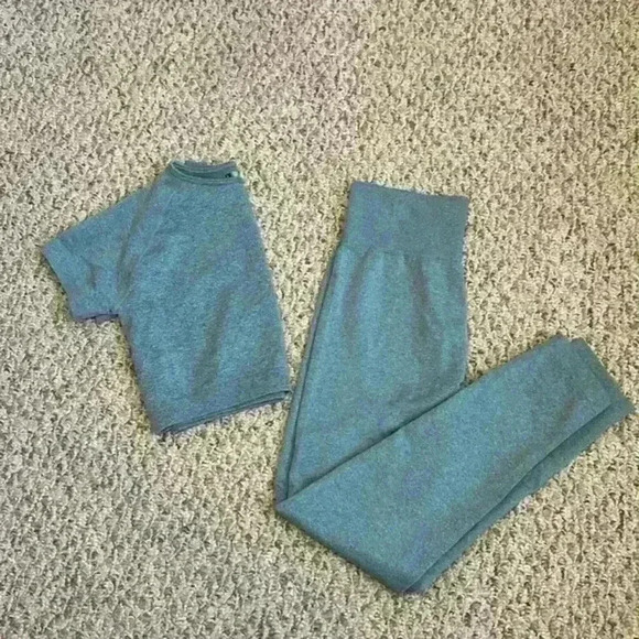 OYS Yoga 2 Piece Workout Sports Set Crop Top High Waist Leggings Green Size L - Picture 15 of 16